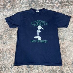 Vintage 90s Nobody's Perfect Graphic Tee Navy Blue Mens Large